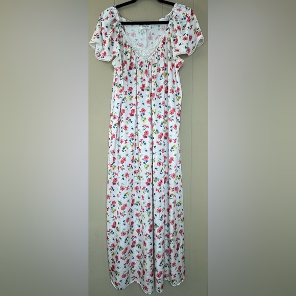 Vintage Vanity Fair Floral Lace Trim Flutter Sleeve Nightgown Womens Large - Picture 1 of 7